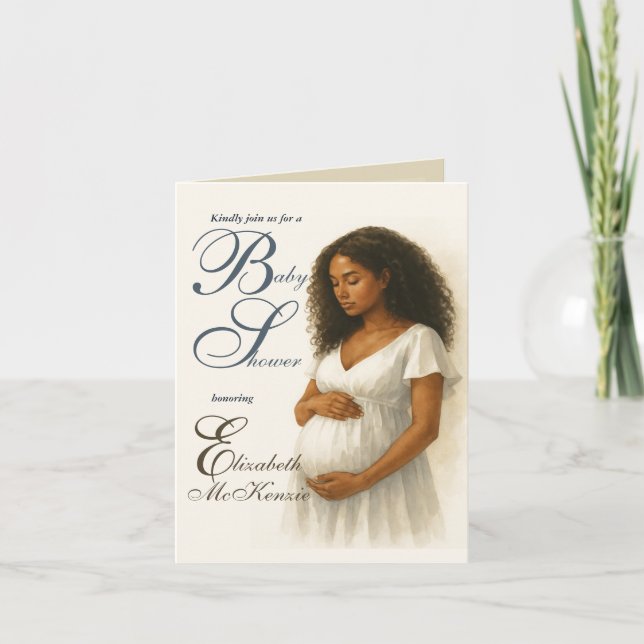 Invitación Neutral Minimal Baby Shower Black Mom to be (Anverso)