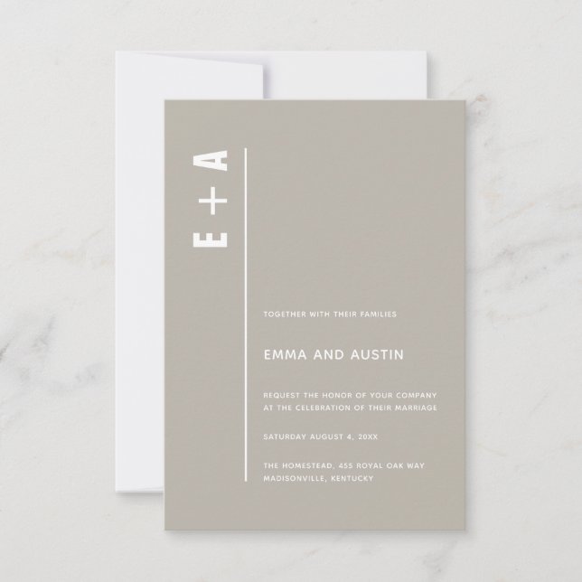 Invitación Neutral Modern Minimal Bold Initials Boda (Anverso)