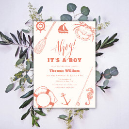 Invitación Neutral Modern Nautical Fishing Boy Baby Shower