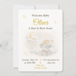 Invitación Neutral Moon Baby Shower Invitation Editable