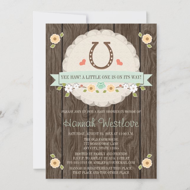 INVITACIÓN NEUTRAL OCCIDENTAL DE HERRADURA BABY SHOWER DEL (Anverso)