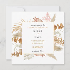 Invitación Neutral Palm and Pampas Flower Decor Wedding