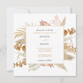 Invitación Neutral Palm and Pampas Flower Decor Wedding