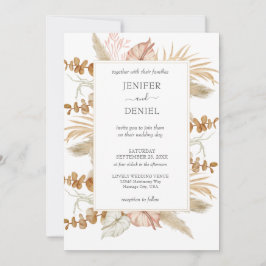 Invitación Neutral Palm and Pampas Flower Decor Wedding