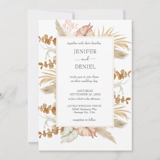 Invitación Neutral Palm and Pampas Flower Decor Wedding