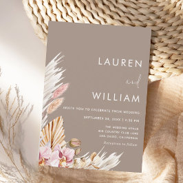 Invitación Neutral Pampas Grass Floral Modern Elegant Wedding