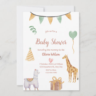 invitación neutral para baby shower de animales be