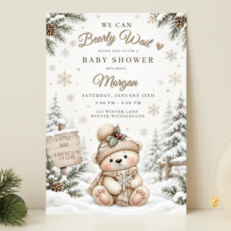 Invitación neutral para baby shower de osito de pe