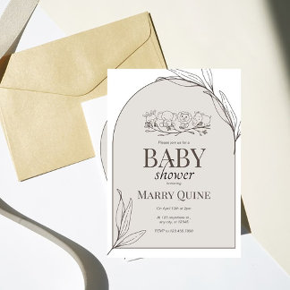 Invitación neutral para baby shower de Safari, Min