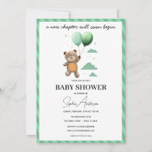 Invitación neutral para baby shower Oso de peluche