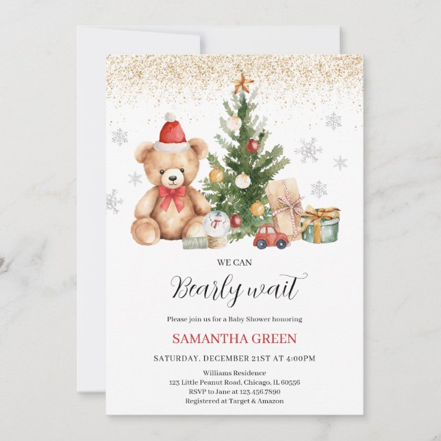 Invitación Neutral Podemos Esperar Navidades Baby Shower (Anverso)