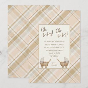Invitación Neutral Porte de carruajes gemelos de bebé ducha