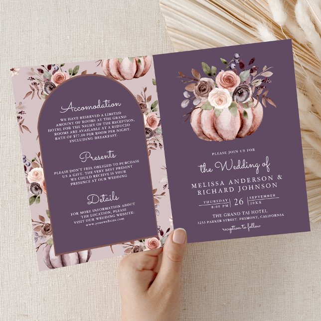 Invitación Neutral Pumpkin Floral QR Code Pale Purple Wedding (Subido por el creador)