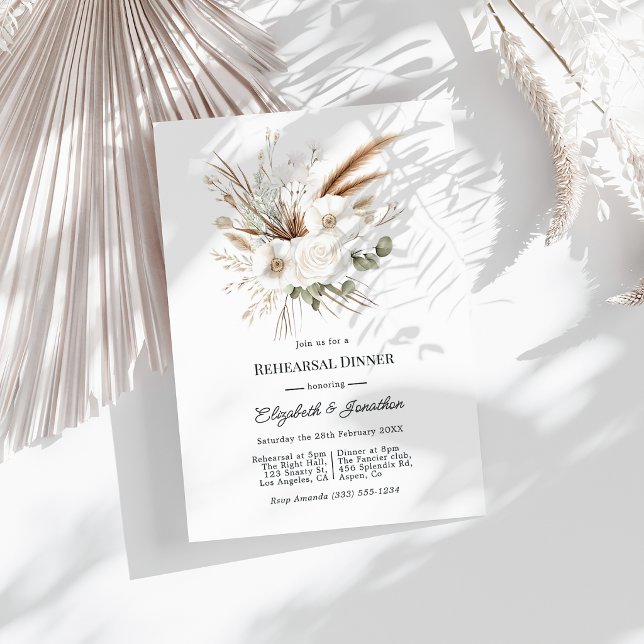 Invitación Neutral Rustic Boho Pampas Grass Rehearsal Dinner (Neutral Rustic Boho Pampas Grass Rehearsal Dinner Invitation)
