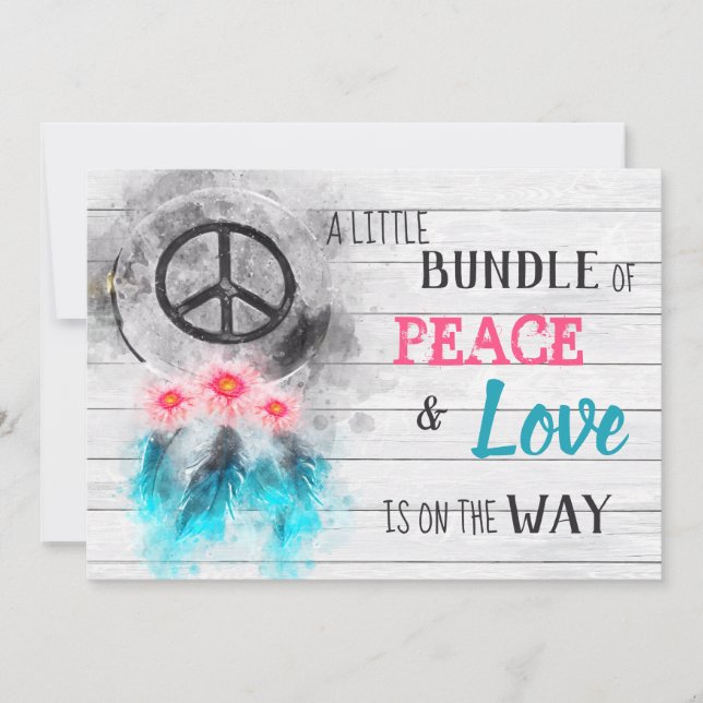 Invitación *~ Neutral Rustic Peace & Love Hippie Baby Shower (Anverso)