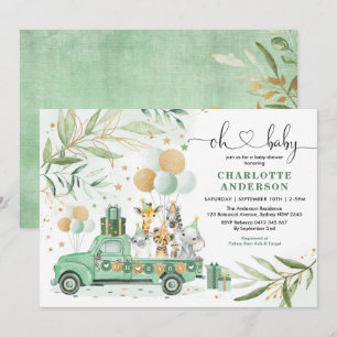 Invitación Neutral Safari Animales Greenery Gold Baby Shower