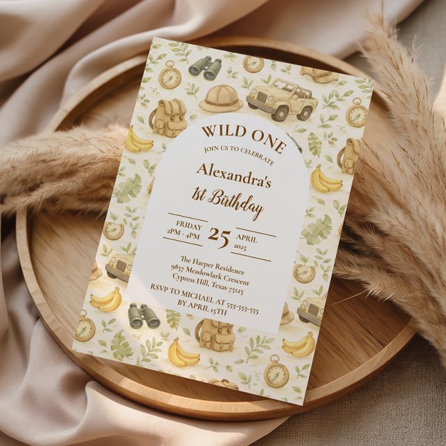 Invitación Neutral Safari Animals Wild One First Birthday (Subido por el creador)
