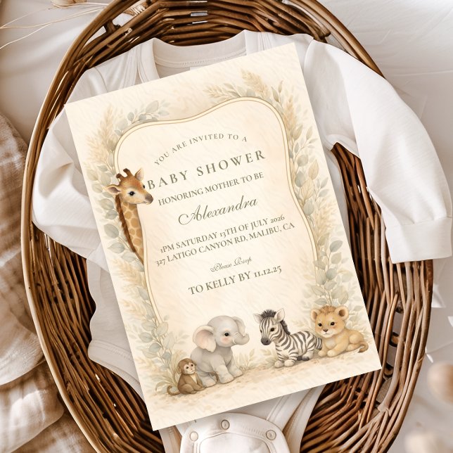 Invitación Neutral Safari Jungle Animals Baby Shower (Subido por el creador)