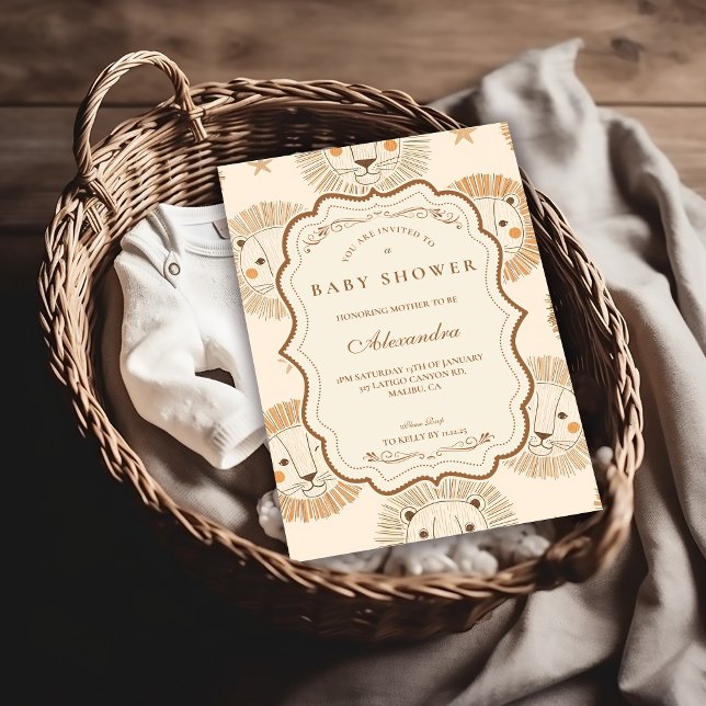 Invitación Neutral Safari Lion Baby Shower (Subido por el creador)