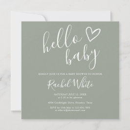 Invitación Neutral Sage Green All In One Hello Baby Shower