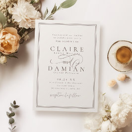 Invitación Neutral Simple Elegance Romántico Script Boda