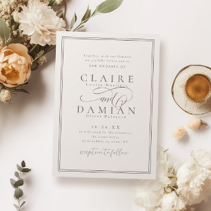Invitación Neutral Simple Elegance Romántico Script Boda