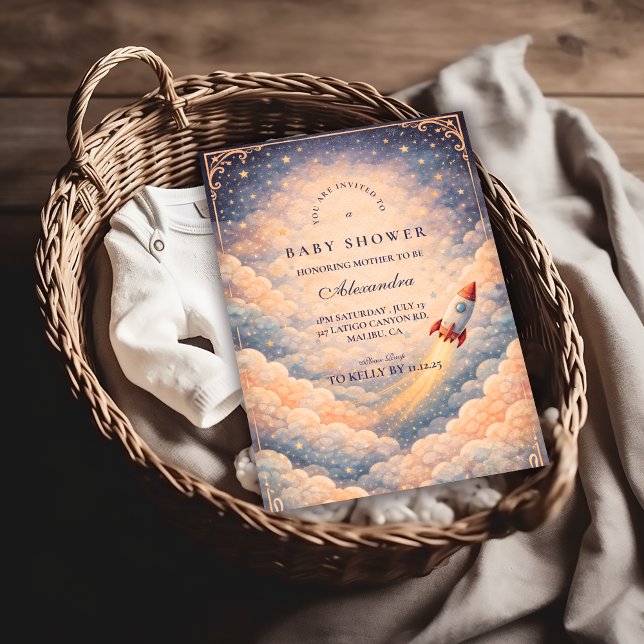 Invitación Neutral Space Rocket Stars Baby Shower (Subido por el creador)