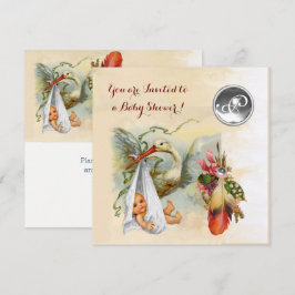 INVITACIÓN NEUTRAL STORK BABY SHOWER BLANCO GEMSTONE MONOGRAM