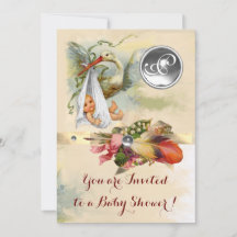 NEUTRAL STORK BABY SHOWER BLANCO GEMSTONE MONOGRAM