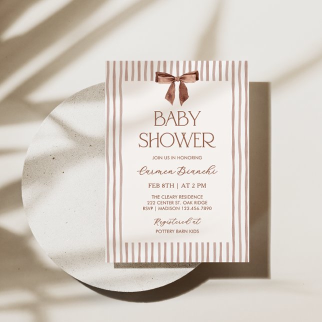 Invitación Neutral Striped Bow Baby Shower (Subido por el creador)