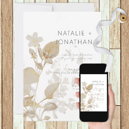 Invitación Neutral Tan Wildflowers Boda moderna