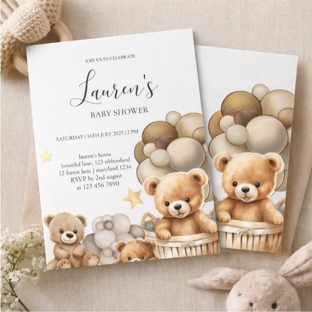 Invitación Neutral Teddy Bear Baby Shower Invitation (Subido por el creador)