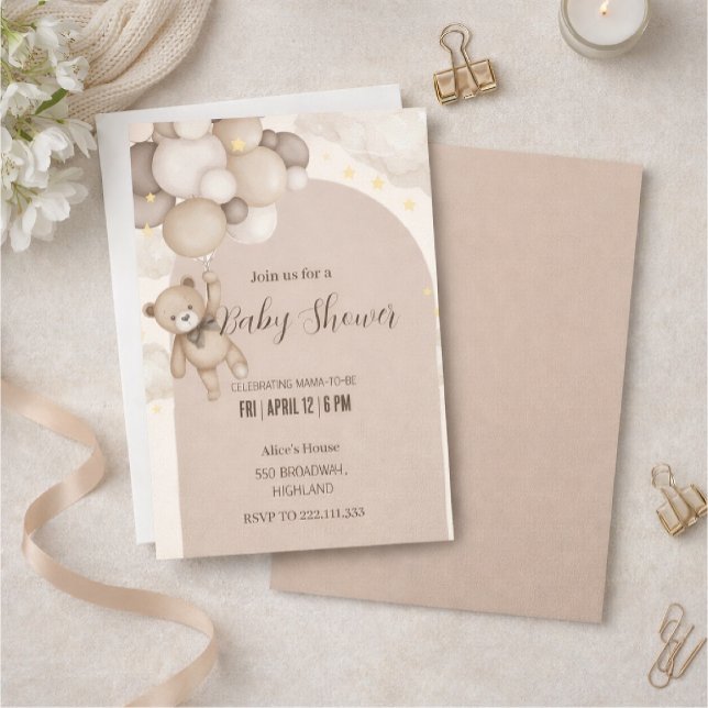 Invitación Neutral Teddy Bear Baby Shower Invitation  (Subido por el creador)