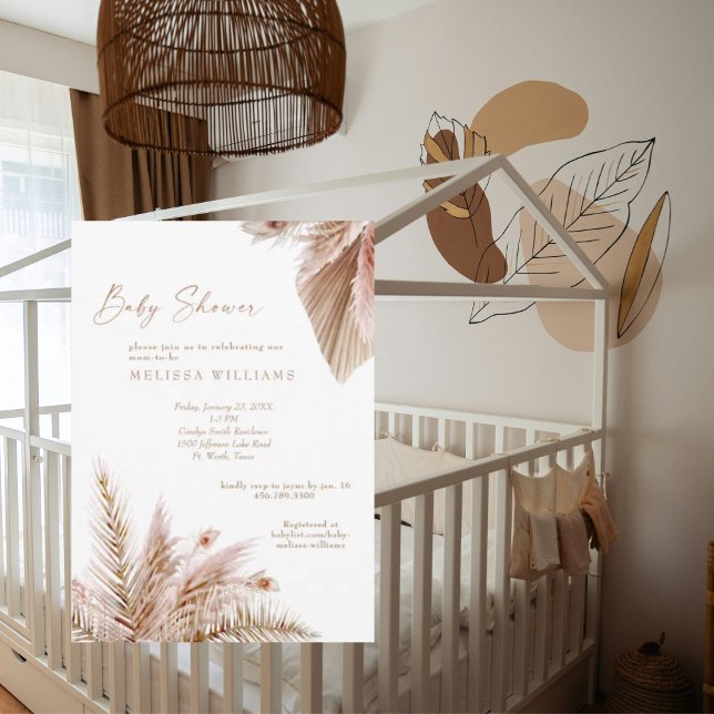 Invitación Neutral Tones Pampas Baby Shower (Subido por el creador)