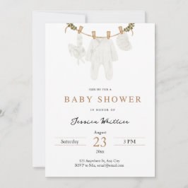 Invitación Neutral Watercolor Baby Clothes Baby Shower