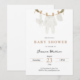 Invitación Neutral Watercolor Baby Clothes Baby Shower