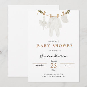 Invitación Neutral Watercolor Baby Clothes Baby Shower