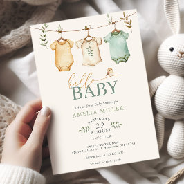 Invitación Neutral Watercolor Baby Clothesline Baby Shower