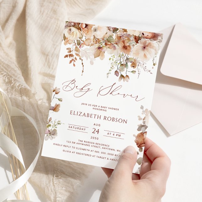 Invitación Neutral Watercolor Floral Baby Shower (Subido por el creador)