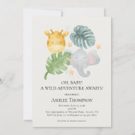 Invitación Neutral Watercolor Jungle Animals Baby Shower