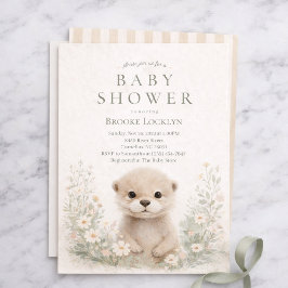 Invitación Neutral Watercolor Otter Baby Shower | Woodland