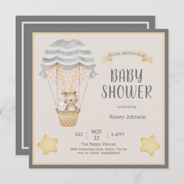 Invitación Neutral Watercolor Woodland Animals Baby Shower (Anverso / Reverso)