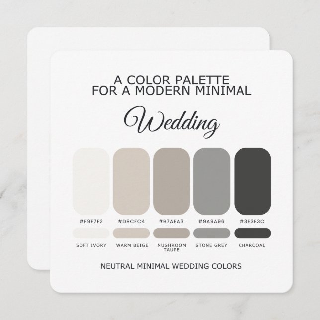 Invitación Neutral Wedding Color Palette Card (Anverso / Reverso)