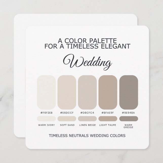 Invitación Neutral Wedding Color Palette Card (Anverso / Reverso)