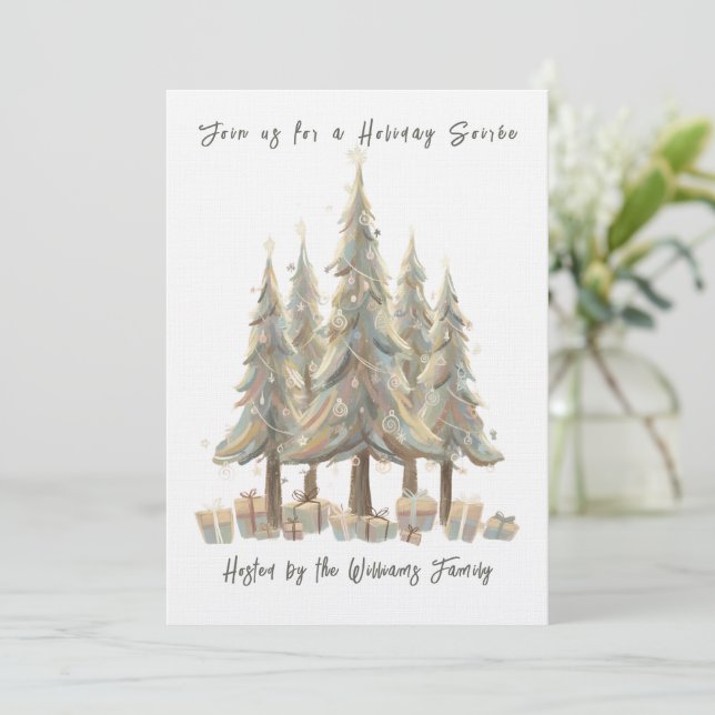 Invitación Neutral White Christmas Trees Cream Holiday (Anverso de pie)