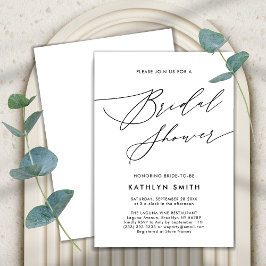 Invitación Neutral White Elegant Script Moderno Ducha Bridal