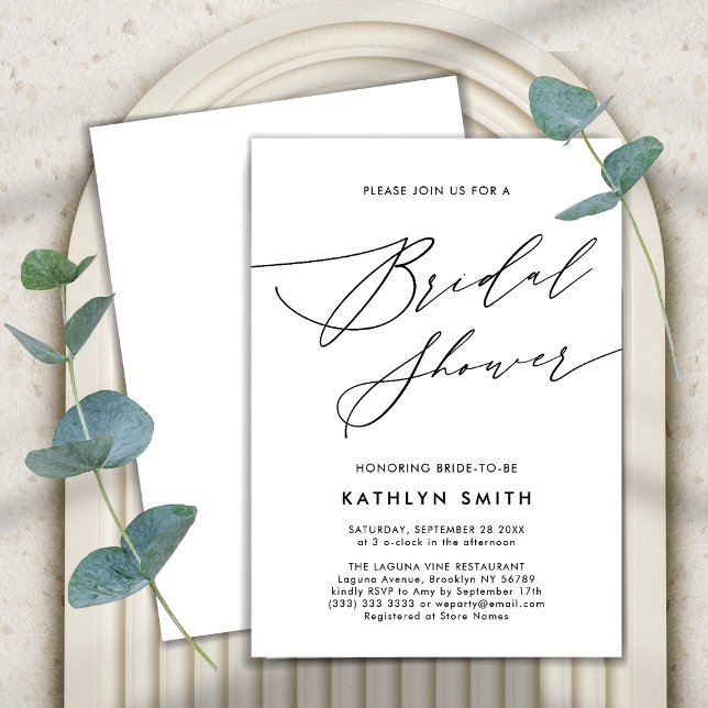 Invitación Neutral White Elegant Script Moderno Ducha Bridal (Subido por el creador)