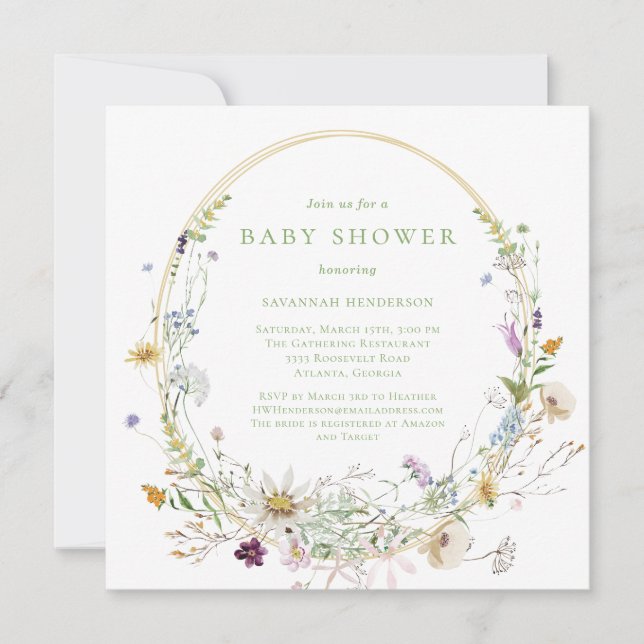 Invitación Neutral Wildflower Floral Baby Shower (Anverso)