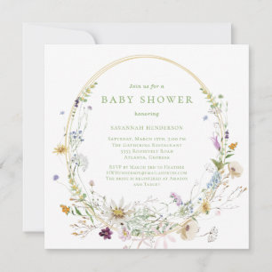 Invitación Neutral Wildflower Floral Baby Shower