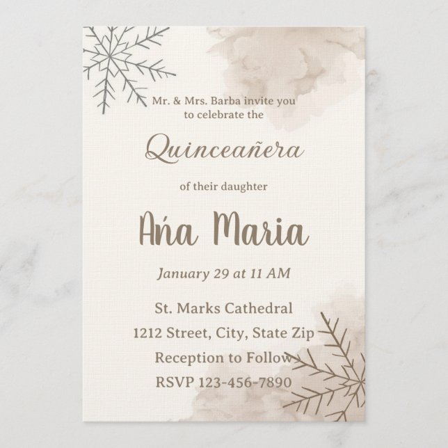 Invitación Neutral Winter Quinceañera Invitation – Minimalist (Anverso)